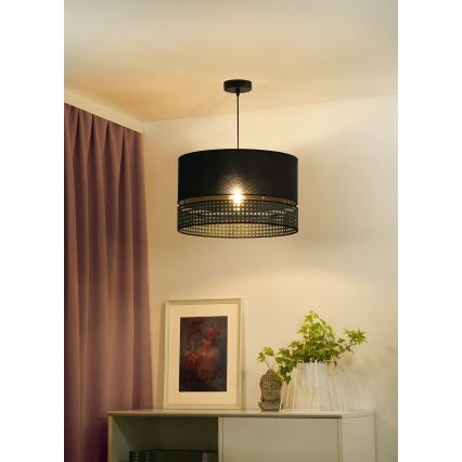 Duolla - Lámpara colgante DOUBLE RATTAN 1xE27/15W/230V diá. 40 cm negro