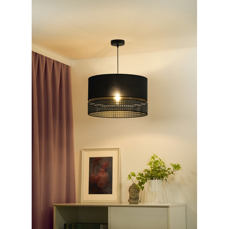 Duolla - Lámpara colgante DOUBLE RATTAN 1xE27/15W/230V diá. 40 cm negro