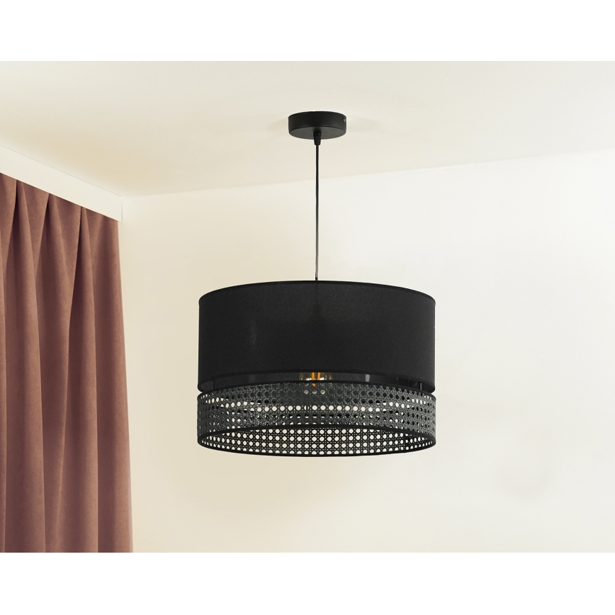 Duolla - Lámpara colgante DOUBLE RATTAN 1xE27/15W/230V diá. 40 cm negro