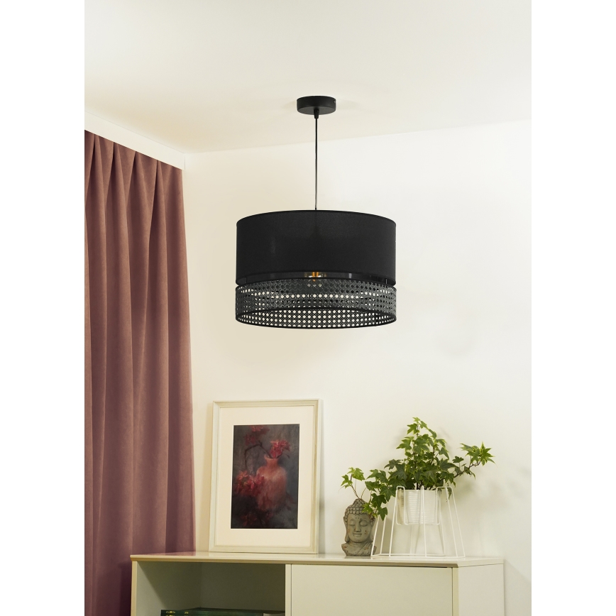 Duolla - Lámpara colgante DOUBLE RATTAN 1xE27/15W/230V diá. 40 cm negro