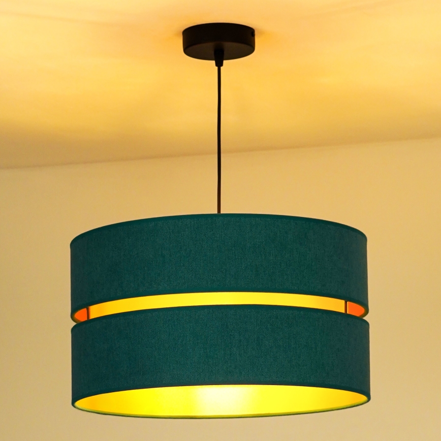 Duolla - Lámpara colgante DUO 1xE27/15W/230V diá. 40 cm turquesa/dorado
