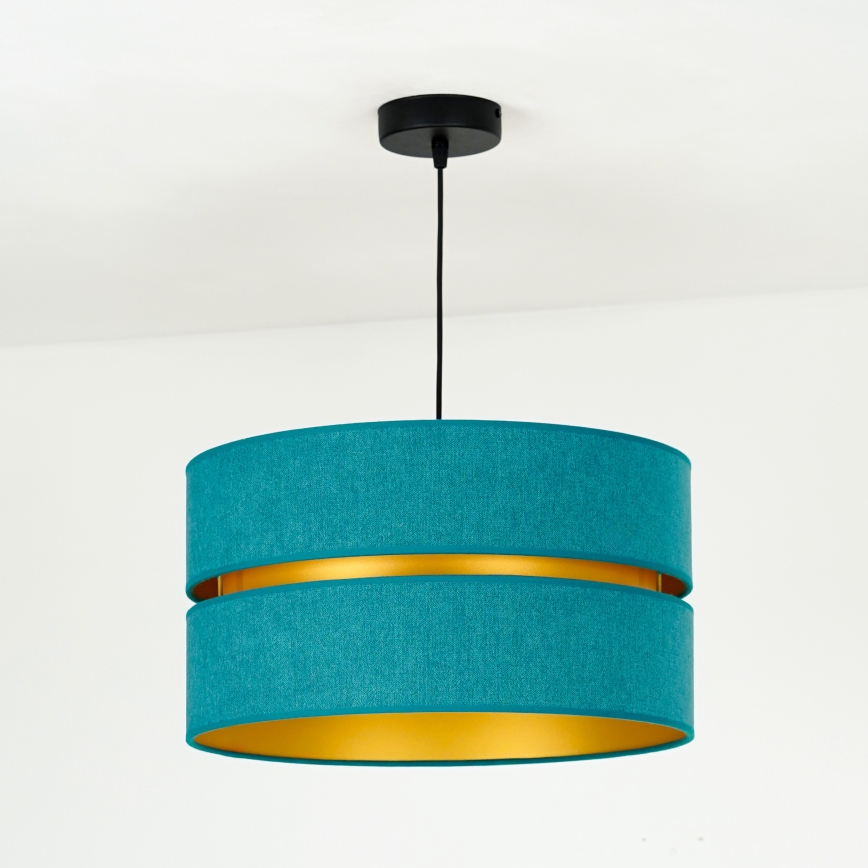 Duolla - Lámpara colgante DUO 1xE27/15W/230V diá. 40 cm turquesa/dorado