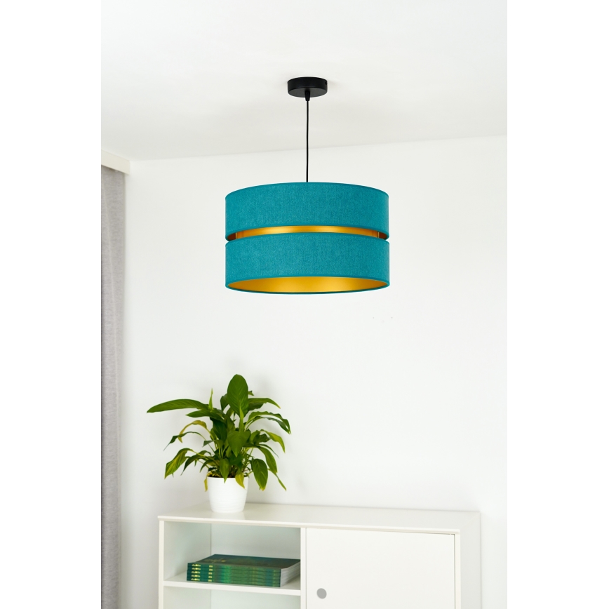 Duolla - Lámpara colgante DUO 1xE27/15W/230V diá. 40 cm turquesa/dorado