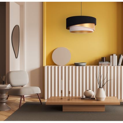 Duolla - Lámpara colgante KOBO 1xE27/15W/230V diá. 45 cm negro/dorado/color crema