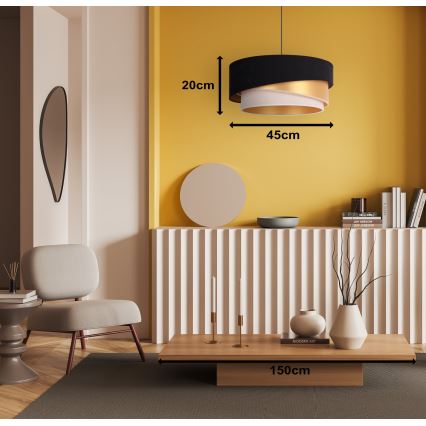 Duolla - Lámpara colgante KOBO 1xE27/15W/230V diá. 45 cm negro/dorado/color crema