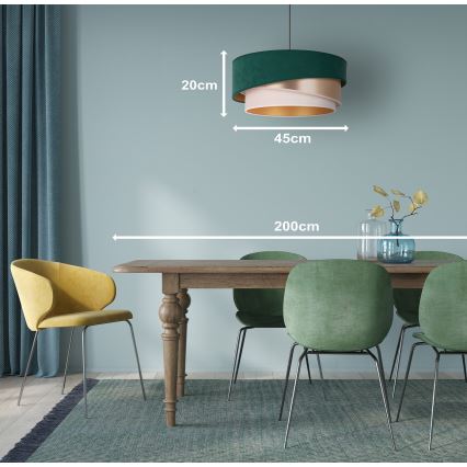 Duolla - Lámpara colgante KOBO 1xE27/15W/230V diá. 45 cm verde/dorado rosa/color crema