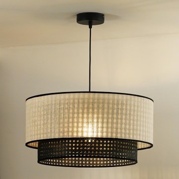 Duolla - Lámpara colgante RATTAN YUTE 1xE27/15W/230V diá. 45 cm color crema/negro