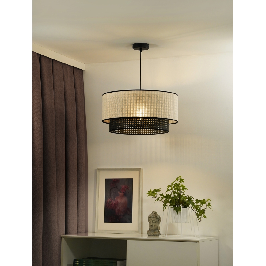 Duolla - Lámpara colgante RATTAN YUTE 1xE27/15W/230V diá. 45 cm color crema/negro