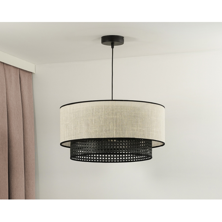 Duolla - Lámpara colgante RATTAN YUTE 1xE27/15W/230V diá. 45 cm color crema/negro