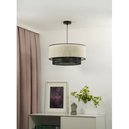 Duolla - Lámpara colgante RATTAN YUTE 1xE27/15W/230V diá. 45 cm color crema/negro