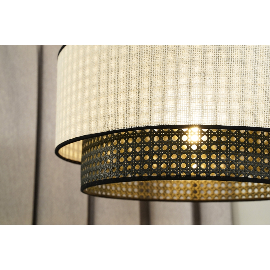 Duolla - Lámpara colgante RATTAN YUTE 1xE27/15W/230V diá. 45 cm color crema/negro