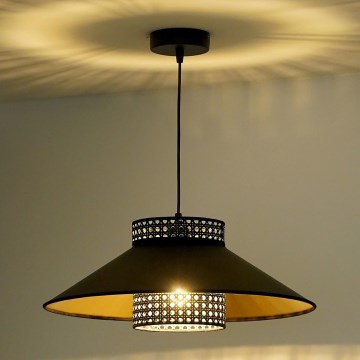 Duolla - Lámpara colgante RIO RATTAN 1xE27/15W/230V diá. 45 cm negro/dorado