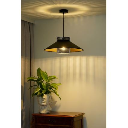 Duolla - Lámpara colgante RIO RATTAN 1xE27/15W/230V diá. 45 cm negro/dorado