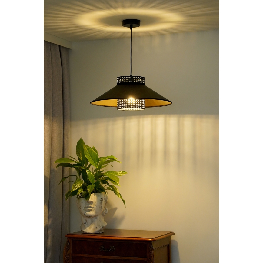 Duolla - Lámpara colgante RIO RATTAN 1xE27/15W/230V diá. 45 cm negro/dorado