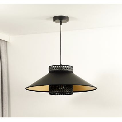 Duolla - Lámpara colgante RIO RATTAN 1xE27/15W/230V diá. 45 cm negro/dorado