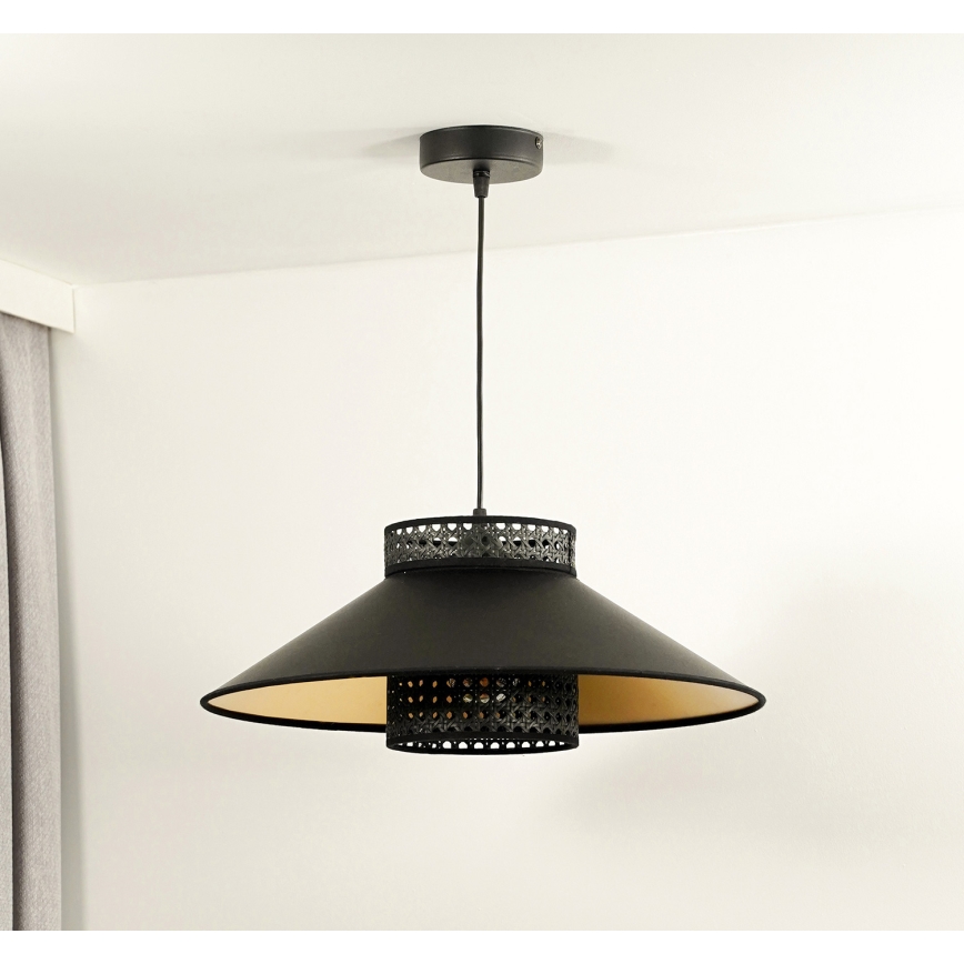 Duolla - Lámpara colgante RIO RATTAN 1xE27/15W/230V diá. 45 cm negro/dorado
