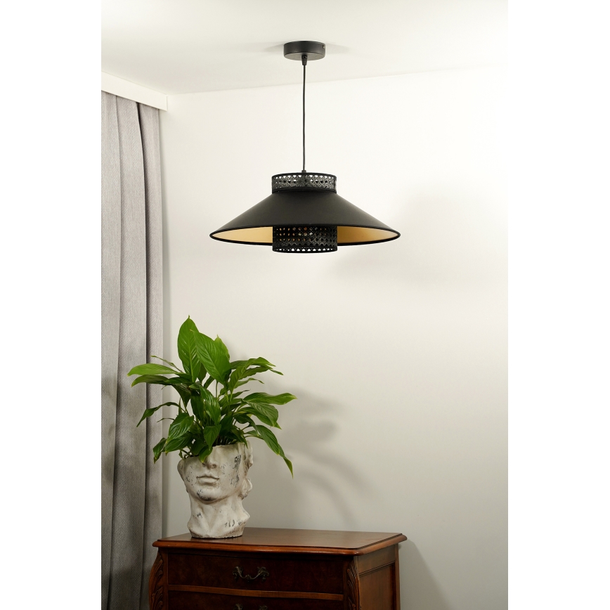 Duolla - Lámpara colgante RIO RATTAN 1xE27/15W/230V diá. 45 cm negro/dorado