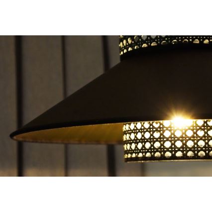 Duolla - Lámpara colgante RIO RATTAN 1xE27/15W/230V diá. 45 cm negro/dorado