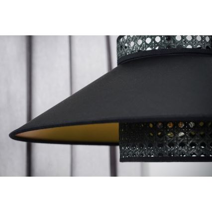 Duolla - Lámpara colgante RIO RATTAN 1xE27/15W/230V diá. 45 cm negro/dorado
