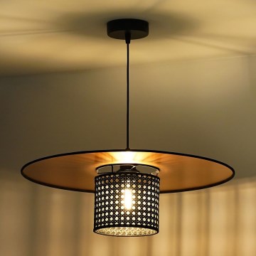 Duolla - Lámpara colgante TOKYO RATTAN 1xE27/15W/230V diá. 50 cm dorado/negro