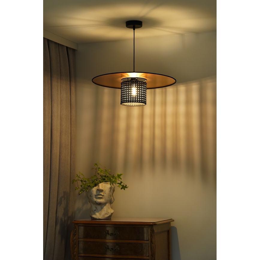 Duolla - Lámpara colgante TOKYO RATTAN 1xE27/15W/230V diá. 50 cm dorado/negro