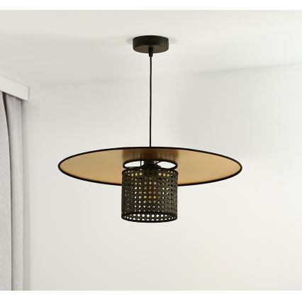 Duolla - Lámpara colgante TOKYO RATTAN 1xE27/15W/230V diá. 50 cm dorado/negro