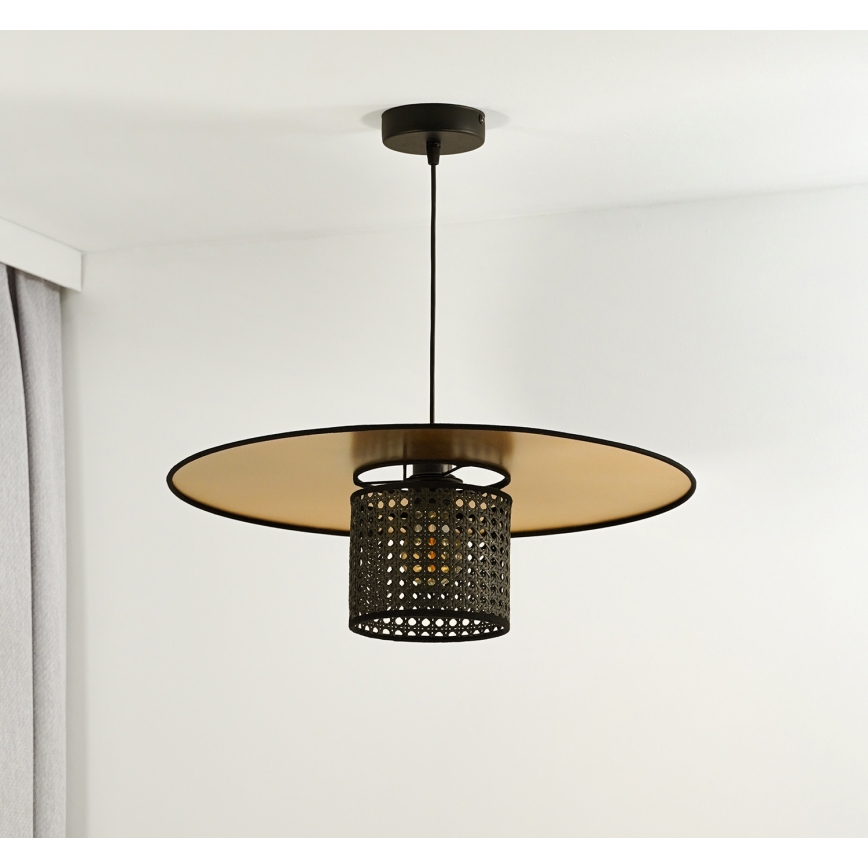 Duolla - Lámpara colgante TOKYO RATTAN 1xE27/15W/230V diá. 50 cm dorado/negro