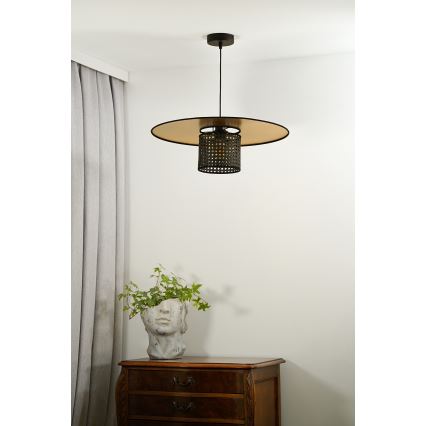 Duolla - Lámpara colgante TOKYO RATTAN 1xE27/15W/230V diá. 50 cm dorado/negro