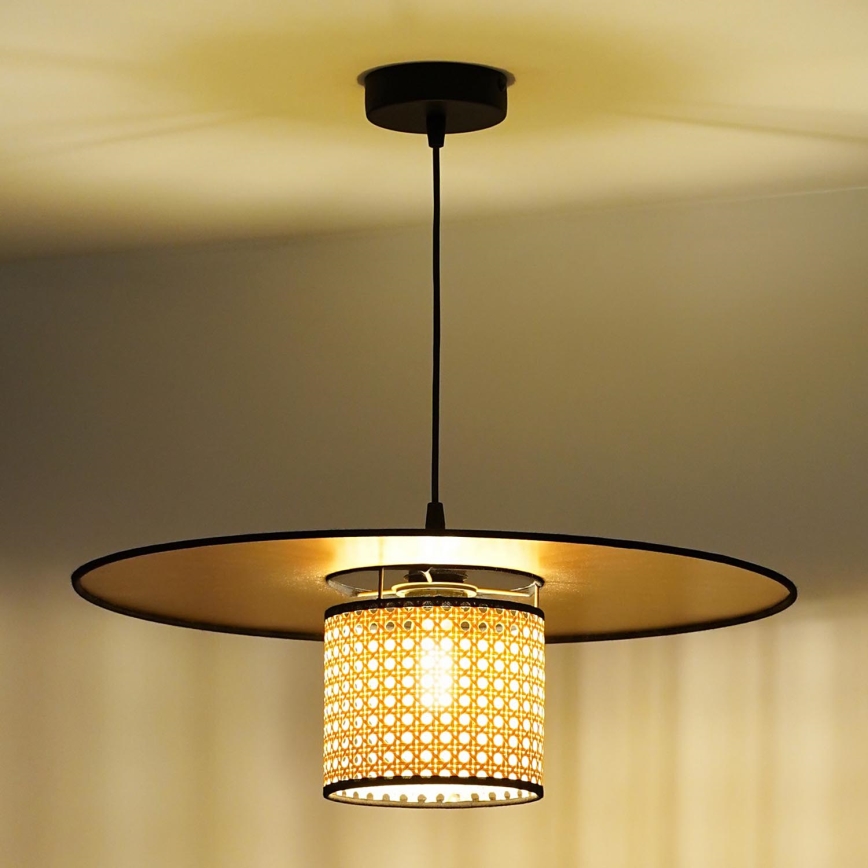 Duolla - Lámpara colgante TOKYO RATTAN 1xE27/15W/230V diá. 50 cm dorado/ratán