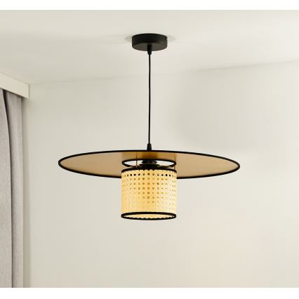 Duolla - Lámpara colgante TOKYO RATTAN 1xE27/15W/230V diá. 50 cm dorado/ratán