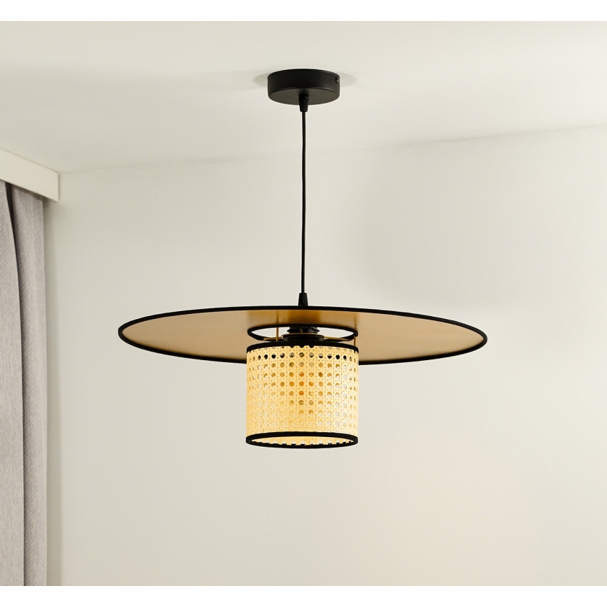 Duolla - Lámpara colgante TOKYO RATTAN 1xE27/15W/230V diá. 50 cm dorado/ratán