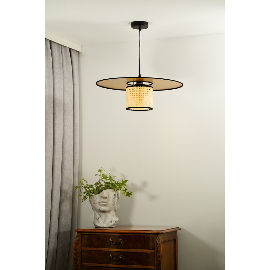 Duolla - Lámpara colgante TOKYO RATTAN 1xE27/15W/230V diá. 50 cm dorado/ratán