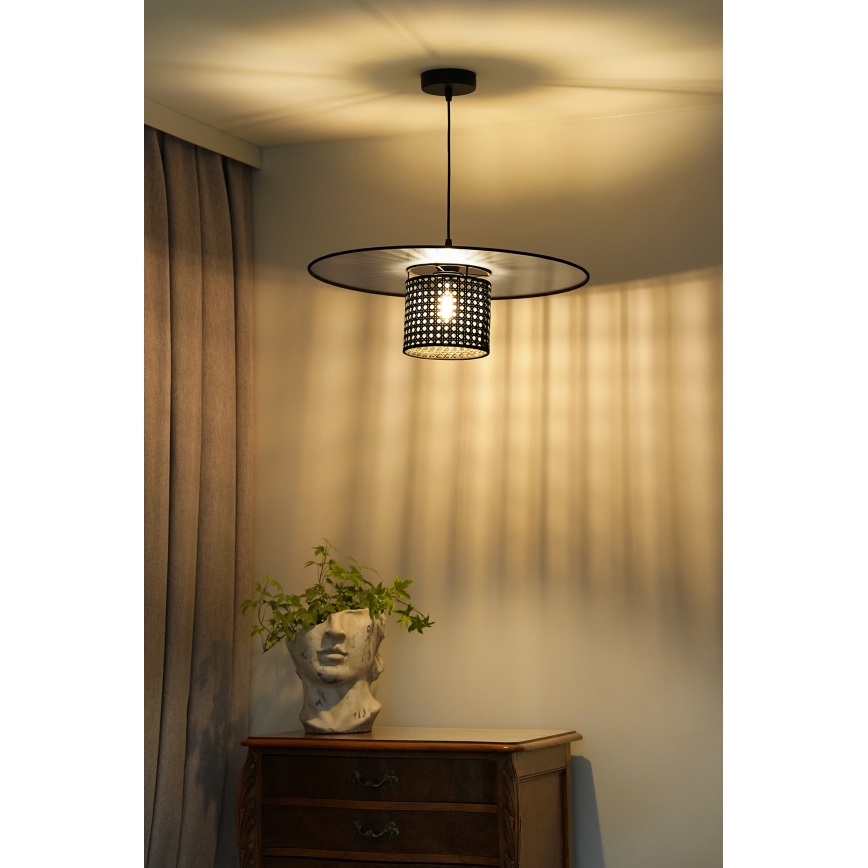 Duolla - Lámpara colgante TOKYO RATTAN 1xE27/15W/230V diá. 50 cm negro/plata