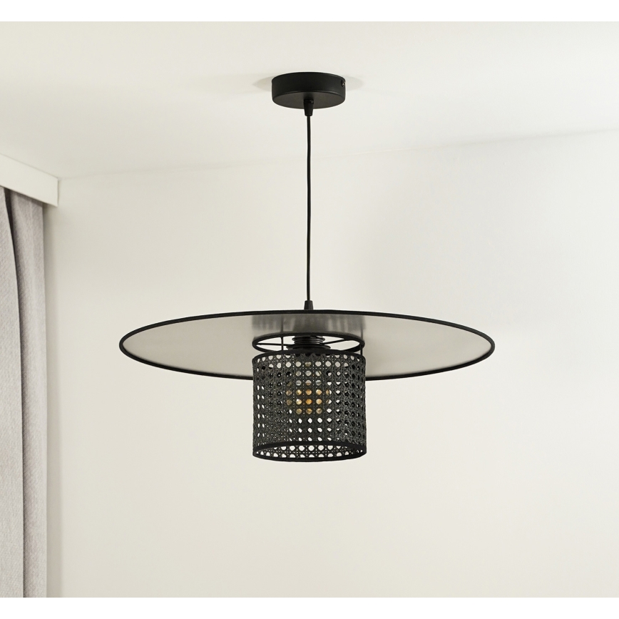 Duolla - Lámpara colgante TOKYO RATTAN 1xE27/15W/230V diá. 50 cm negro/plata