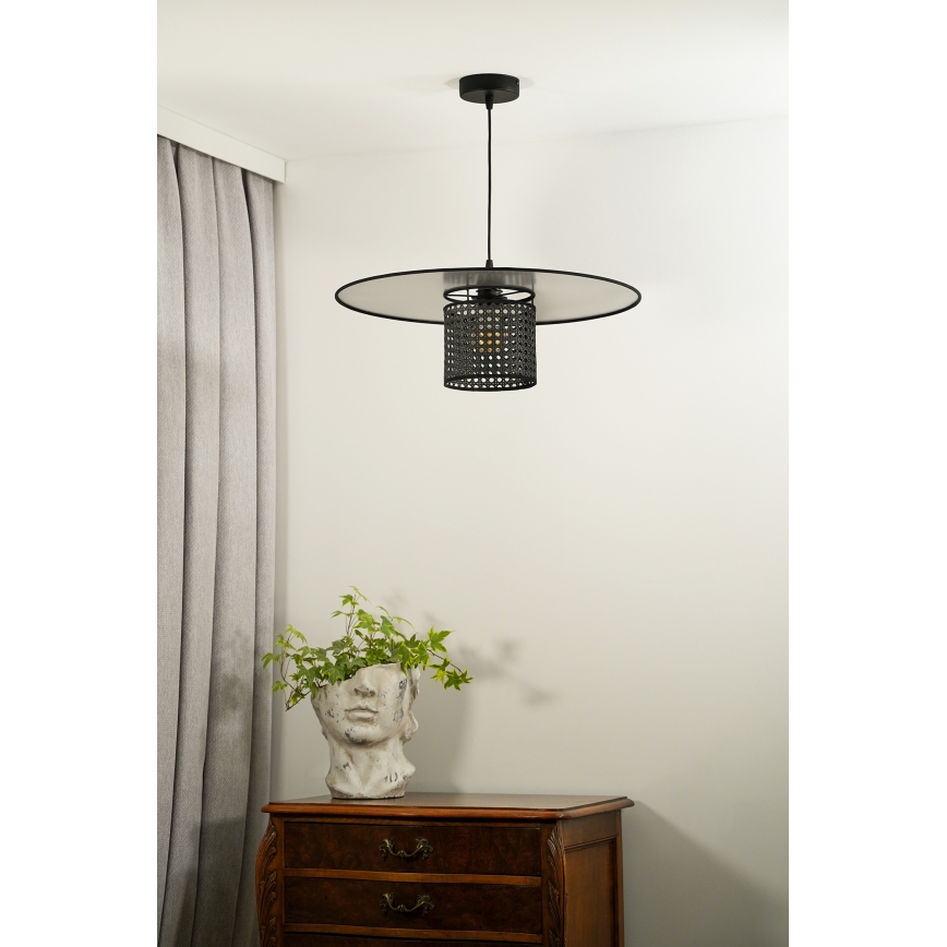 Duolla - Lámpara colgante TOKYO RATTAN 1xE27/15W/230V diá. 50 cm negro/plata
