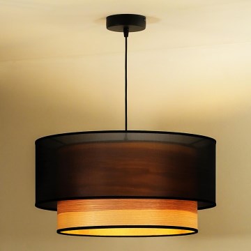 Duolla - Lámpara colgante WOOD BOHO 1xE27/15W/230V diá. 45 cm negro/beige