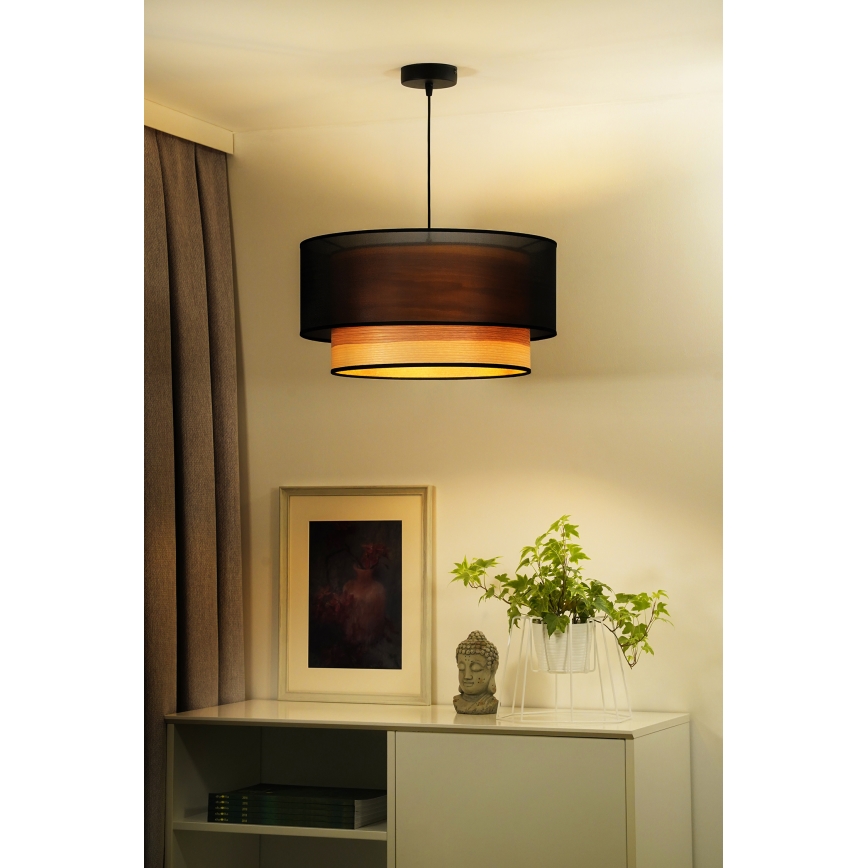Duolla - Lámpara colgante WOOD BOHO 1xE27/15W/230V diá. 45 cm negro/beige