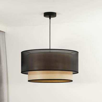 Duolla - Lámpara colgante WOOD BOHO 1xE27/15W/230V diá. 45 cm negro/beige