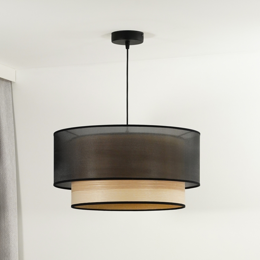 Duolla - Lámpara colgante WOOD BOHO 1xE27/15W/230V diá. 45 cm negro/beige