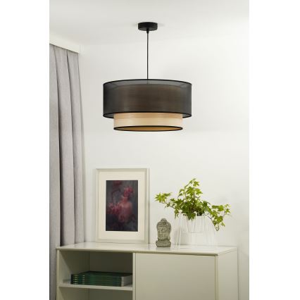 Duolla - Lámpara colgante WOOD BOHO 1xE27/15W/230V diá. 45 cm negro/beige