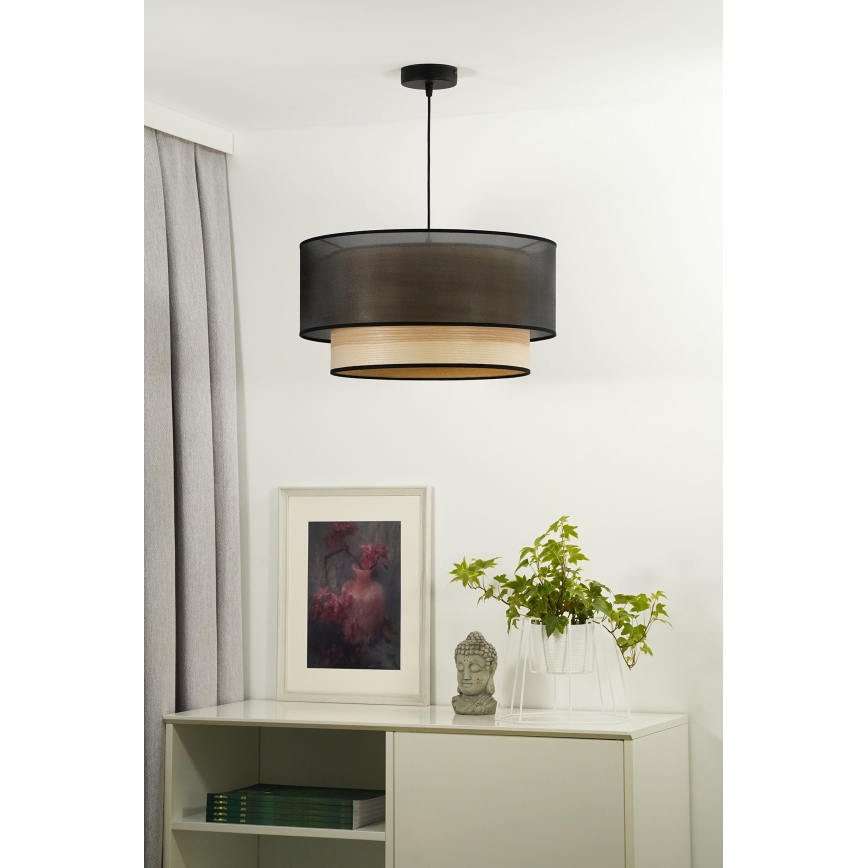 Duolla - Lámpara colgante WOOD BOHO 1xE27/15W/230V diá. 45 cm negro/beige