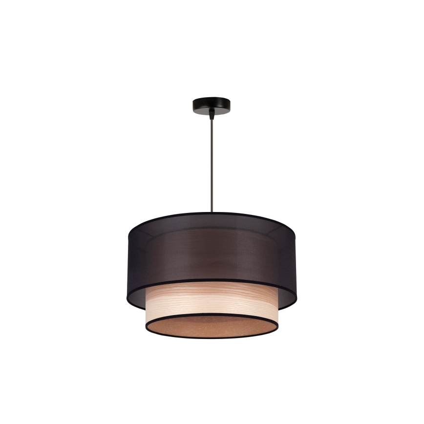 Duolla - Lámpara colgante WOOD BOHO 1xE27/15W/230V diá. 45 cm negro/beige