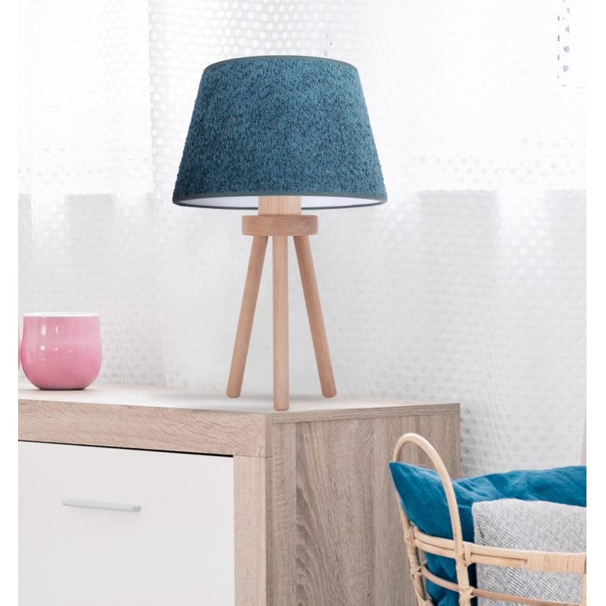 Duolla - Lámpara de mesa BOUCLE 1xE27/15W/230V diá. 28 cm turquesa/madera