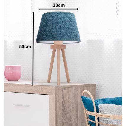 Duolla - Lámpara de mesa BOUCLE 1xE27/15W/230V diá. 28 cm turquesa/madera