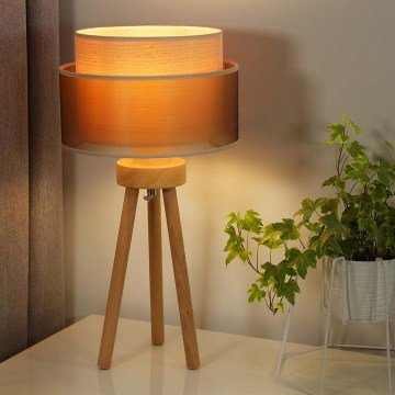 Duolla - Lámpara de mesa WOOD BOHO 1xE27/15W/230V diá. 25 cm cobre/marrón/beige