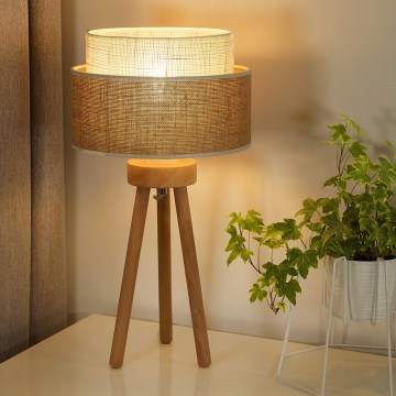 Duolla - Lámpara de mesa YUTE BOHO 1xE27/15W/230V diá. 25 cm marrón/color crema