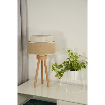 Duolla - Lámpara de mesa YUTE BOHO 1xE27/15W/230V diá. 25 cm marrón/color crema