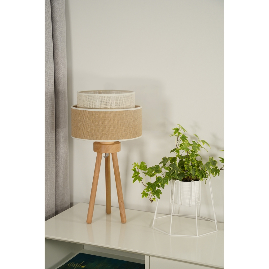 Duolla - Lámpara de mesa YUTE BOHO 1xE27/15W/230V diá. 25 cm marrón/color crema