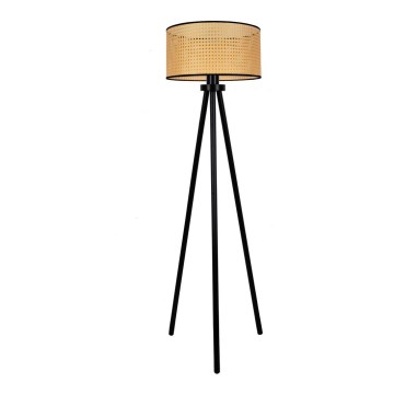 Duolla - Lámpara de pie ROLLER 1xE27/15W/230V diá. 45 cm ratán/negro