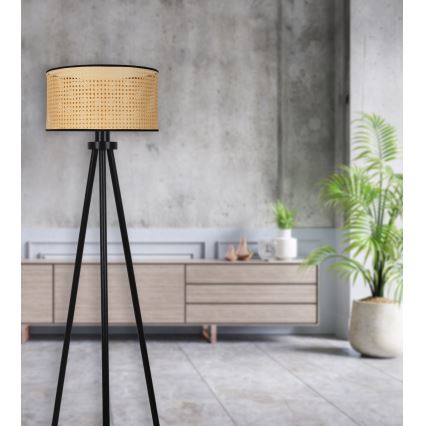 Duolla - Lámpara de pie ROLLER 1xE27/15W/230V diá. 45 cm ratán/negro